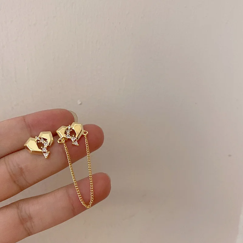 

LOVOACC Statement Asymmetry Gold Color Irregular Love Heart Dangle Earrings for Women Ladies Spark CZ Stone Earring Oorbellen