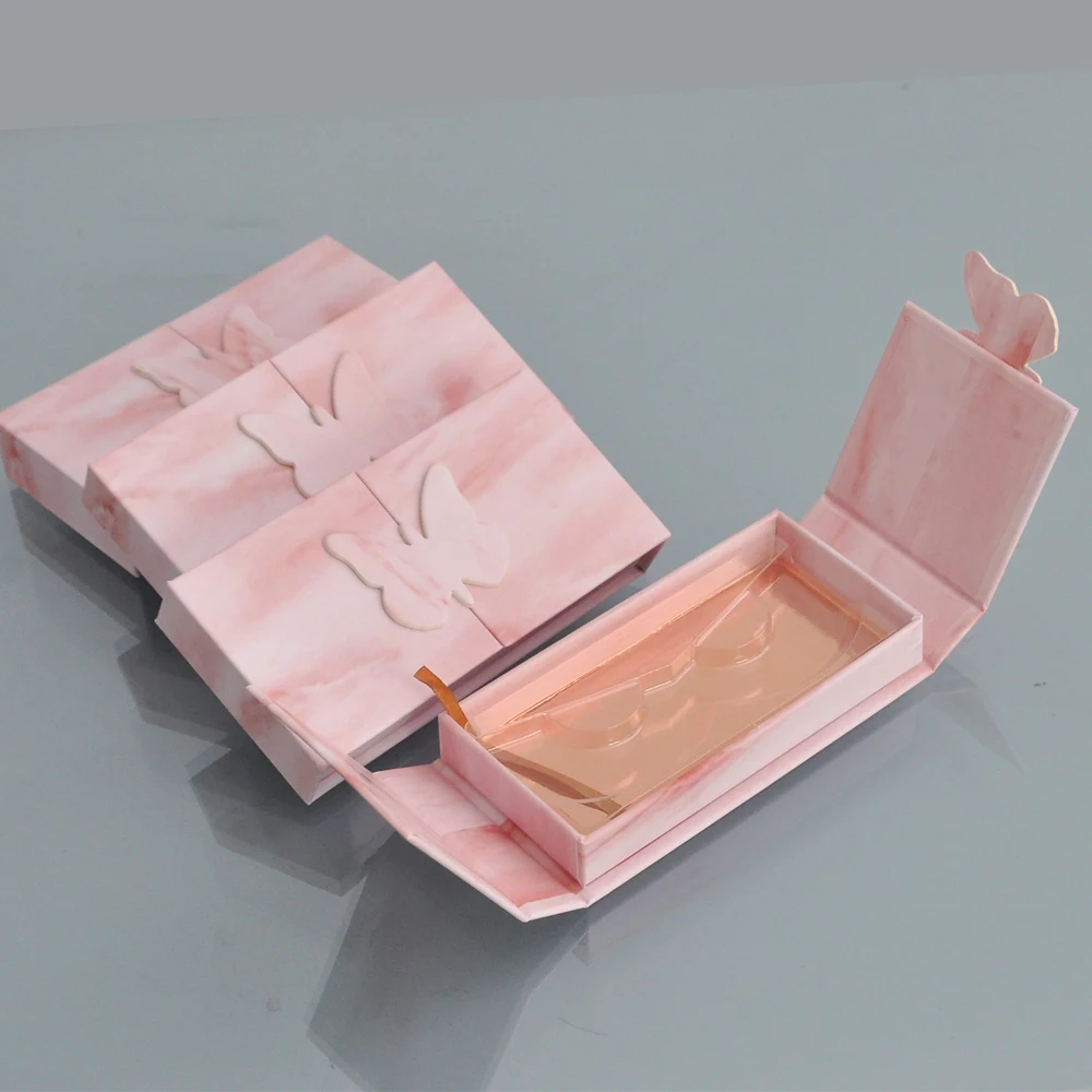 

Eyelash Packaging Box Lash Boxes Package Custom Logo Rectangle Book Style Butterfly False Eyelashes Makeup Sticker Case Vendor
