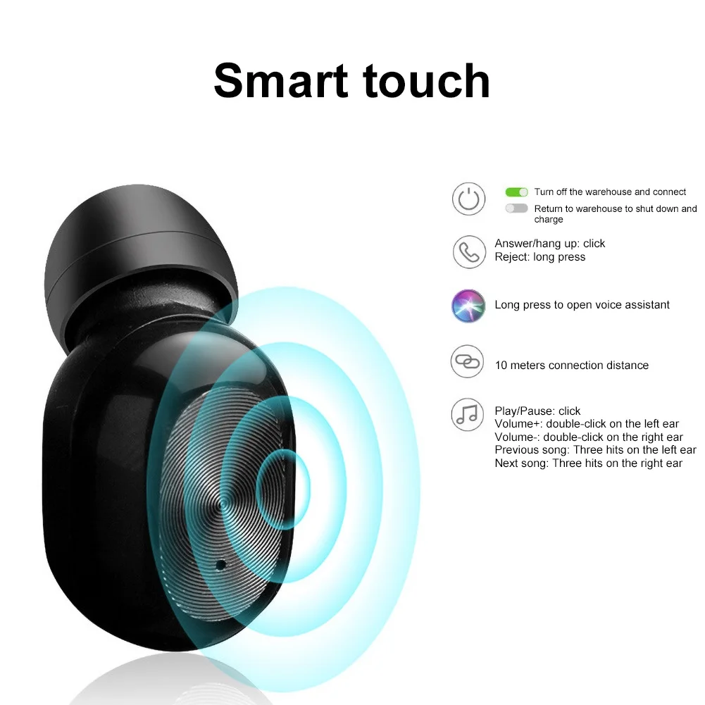 TWS-стереонаушники T1 с поддержкой Bluetooth 5 0 и сенсорным управлением | Электроника