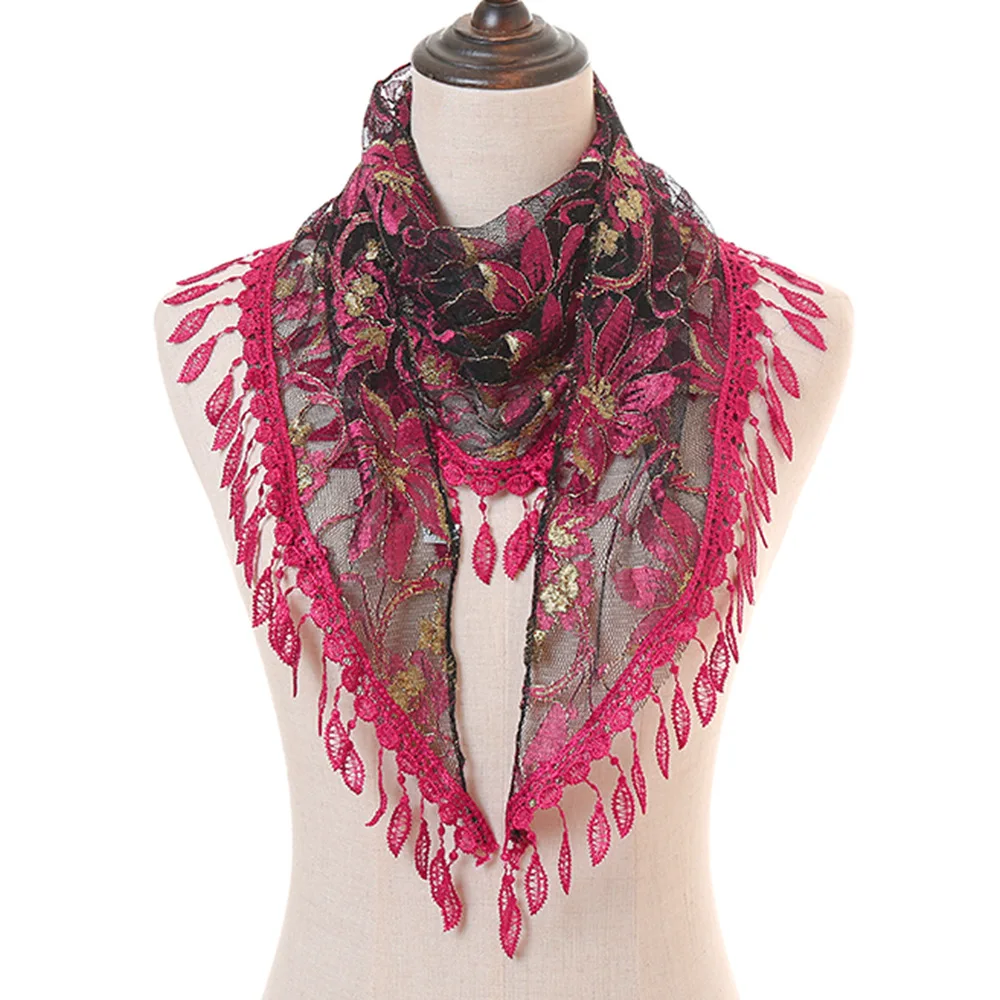 

Popular Lace-trimmed Colorful Veil Scarf Young Triangle Scarf Four Seasons Floral Outdoor Scarf Decorate Scarves Polyester
