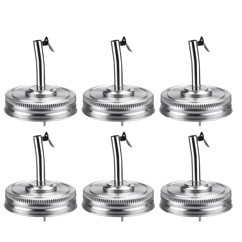 

6 PCS Mason Jar Pour Spout Lids Oil Infusion Lids 70Mm Regular Mouth Bottle Cap Cover Oil Pour Spout Dispenser With Caps