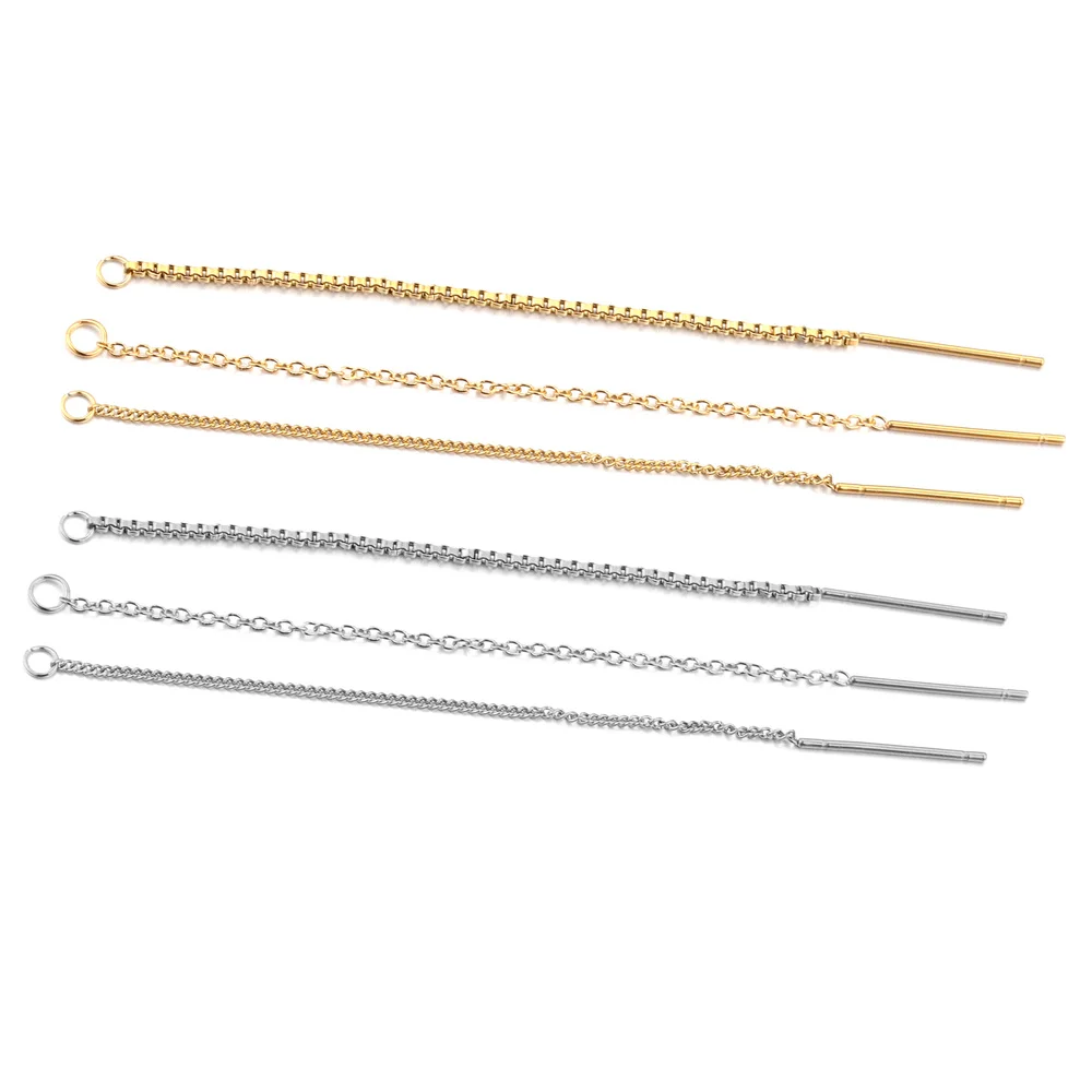 10pcs 18K Gold Plated Stainless Steel 8cm Long Chain Ear Line Earrings Earwire DIY Women Drop Dangle Earrings Jewelry Making