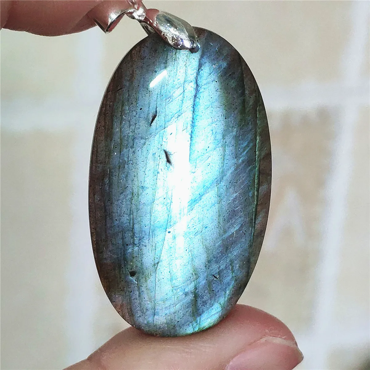 

Natural Blue Light Labradorite Women Rare Pendant 39x23x8mm Oval Labradorite Necklace Gemstone Rare Jewelry AAAAA