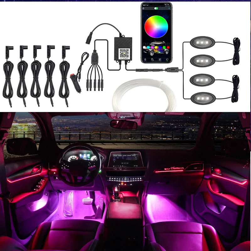

Decorative Ambient Lights Multiple Modes For Car Car Auto Interior Internal Luminaria LED RGB LED Light App Sound Control
