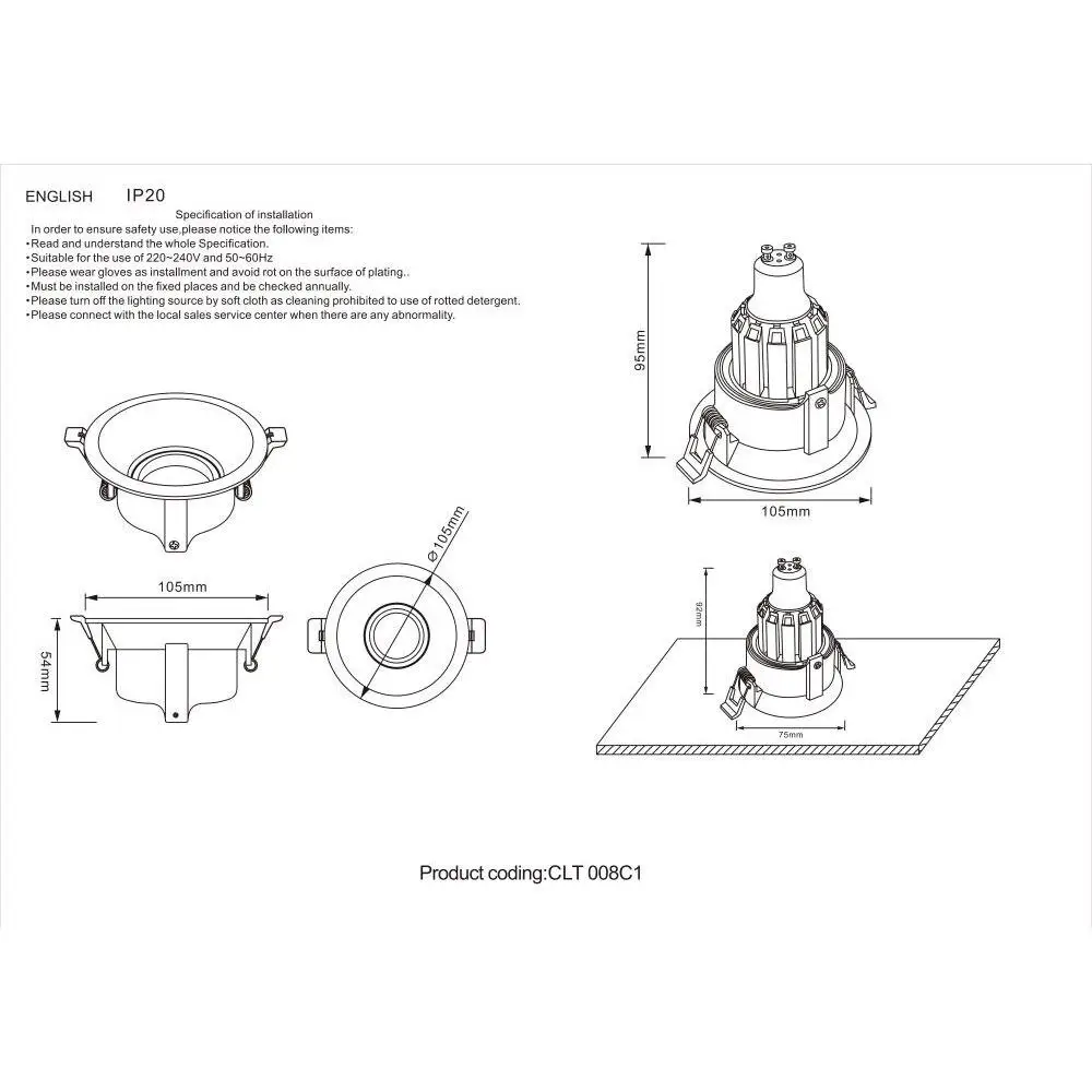 Светильник встраиваемый Crystal Lux CLT 008C1 врезной | Освещение