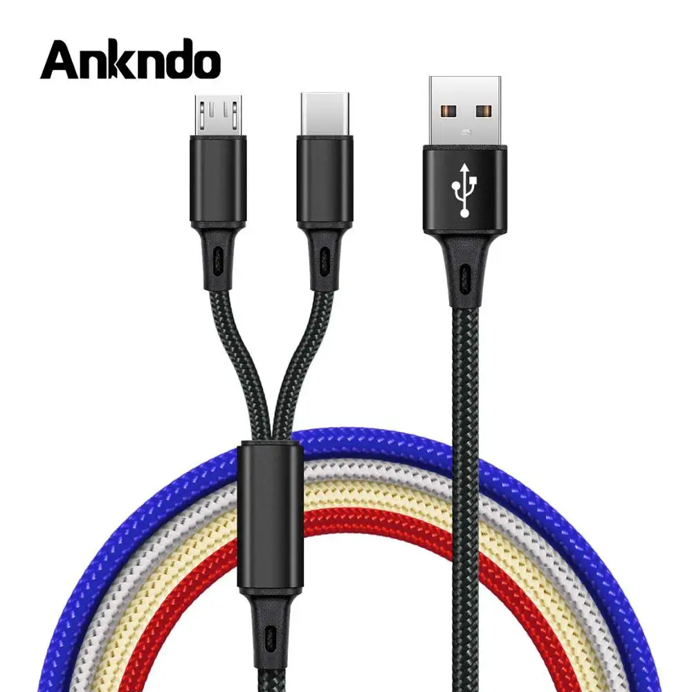 Ankndo 2 в 1 Micro USB кабель type C кабель для Xiaomi huawei samsung Android мобильный телефон Быстрая зарядка кабель Microusb зарядное устройство