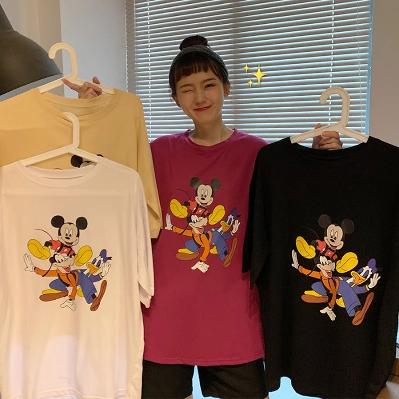 

Новый Disney с Микки Маусом мышь и друзья футболка для мальчиков с короткими рукавами и принтом в Корейском стиле Looseshirt женская одежда женский ...