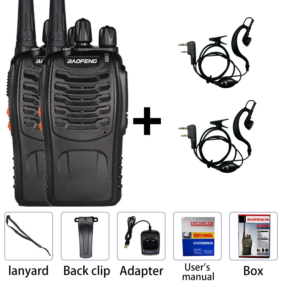 2pcs With Earphone 6 км BF-888S рация Baofeng 888s 5 вт 16 каналов 400-470 мгц UHF FM приемопередатчик двухстороннее радио Comunicador для уличных гонок - Цвет: 2pcs With Earphone