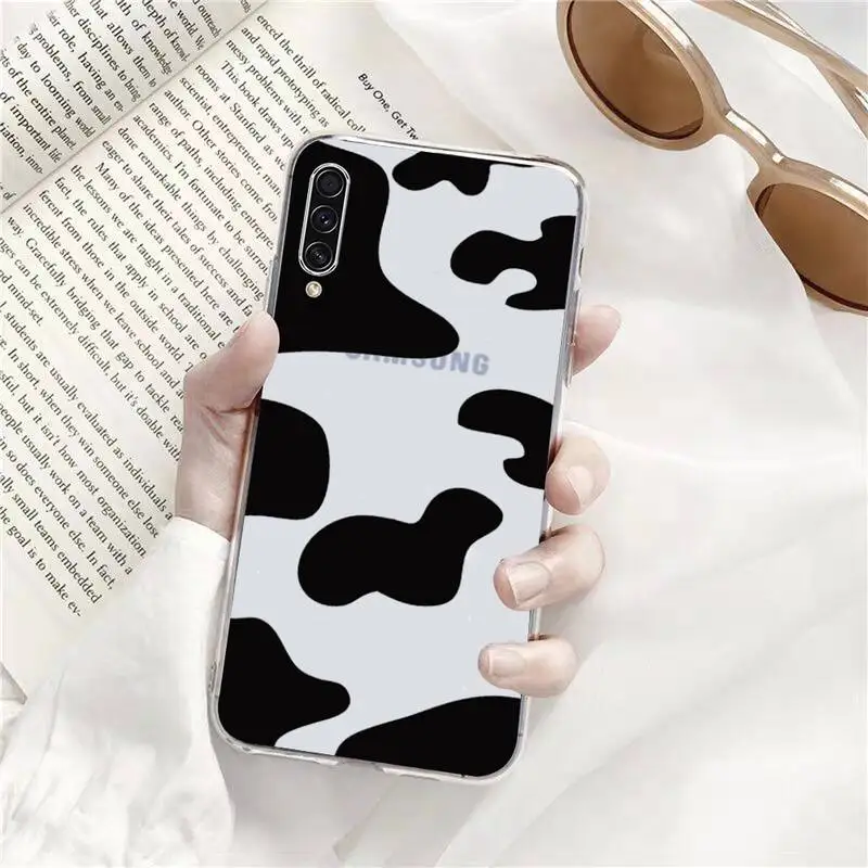 

Cow Milk Black White texture Phone Case Transparent for Samsung A71 S9 10 20 HUAWEI p30 40 honor 10i 8x xiaomi note 8 Pro 10t 11