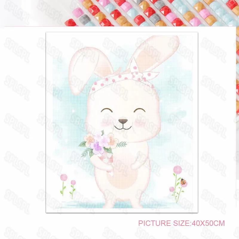 

5D Diamond Painting Cartoon Cute Pink Girl Heart Bunny Flower Carrot Modern Simple Warm Children's Bedroom Decoration Drawing