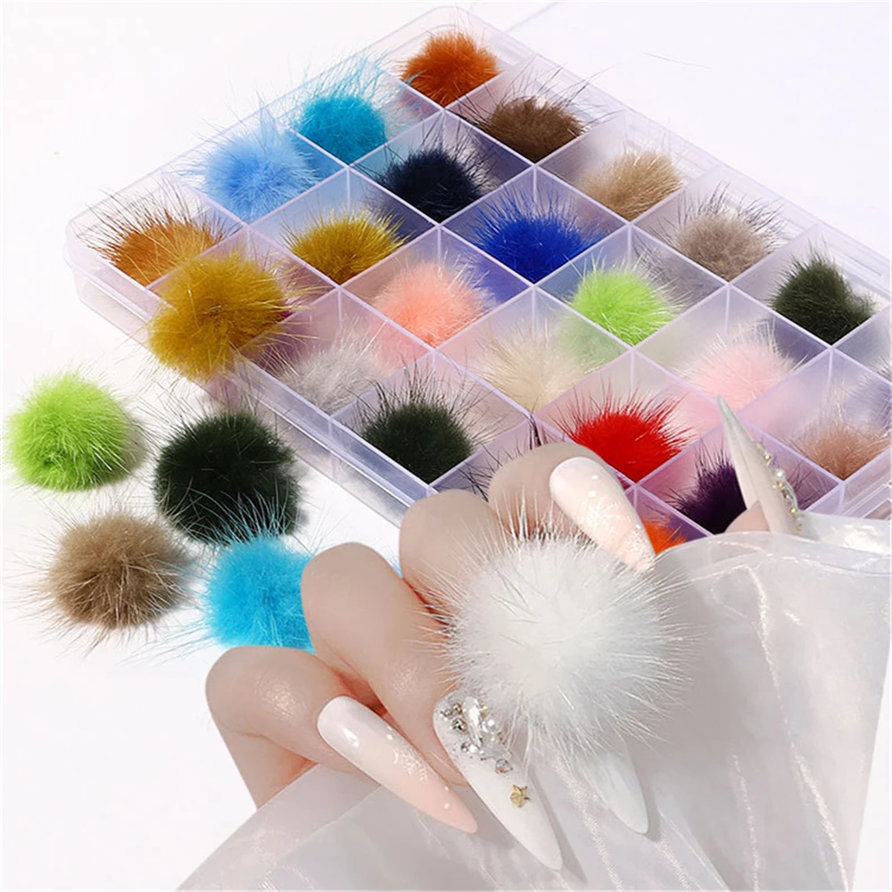 

Fluffy Plush Ball 3d Nail Art Decorations Soft Pom Poms Detachable Magnetic Pendant Diy Nail Pom Poms Charm Manicure Accessories
