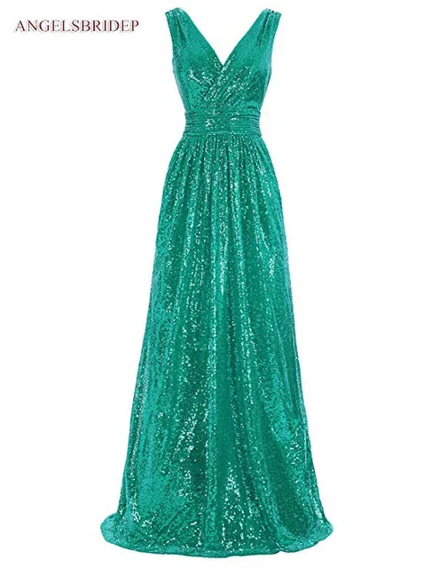 

Sparkly Sequin Long Evening Dresses Party Gowns Sexy V-Neck Floor-Length Robes De Soiree Formal Celebrity Prom Dresses