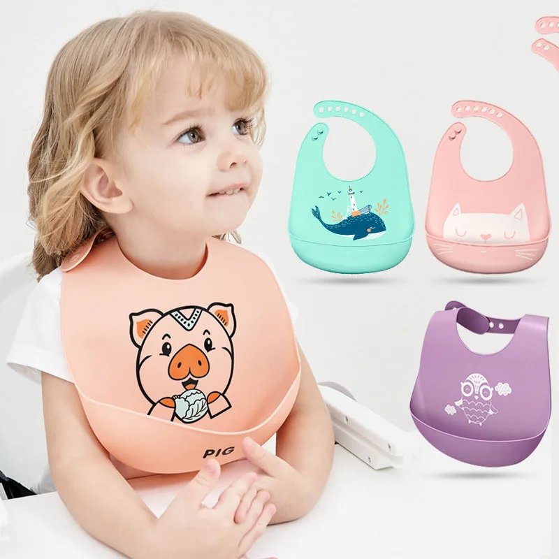 

Fashion New Waterproof Silicone Bib Feeding Baby Newborn Cartoon Aprons Adjustable Baby Bibs Burp Cloths Bandana Bibs Baby Bibs