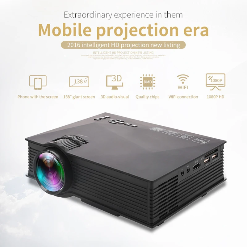 

Новый светодиодный мини-проектор UC68, домашний микро-проектор 1080P HD USB аудио портативный домашний медиаплеер с поддержкой Miracast Airplay HD
