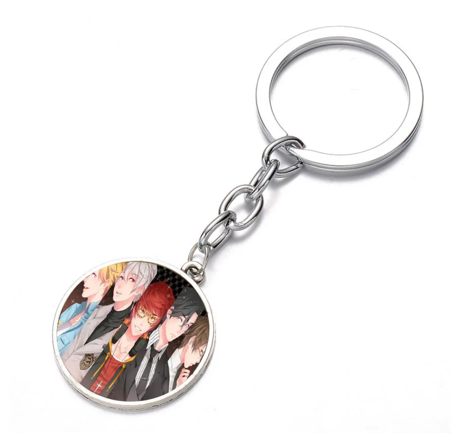

anime Mystic Messenger Keychain Glass Dome Key Chain Bag Charm Bronze Silver black Keyring Holder Kids boys girl Pendant