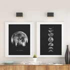 Плакаты и принты в виде полной луны, минималистские, черно-белые фазы Луны, Картина на холсте с солнечной системой для гостиной, дома