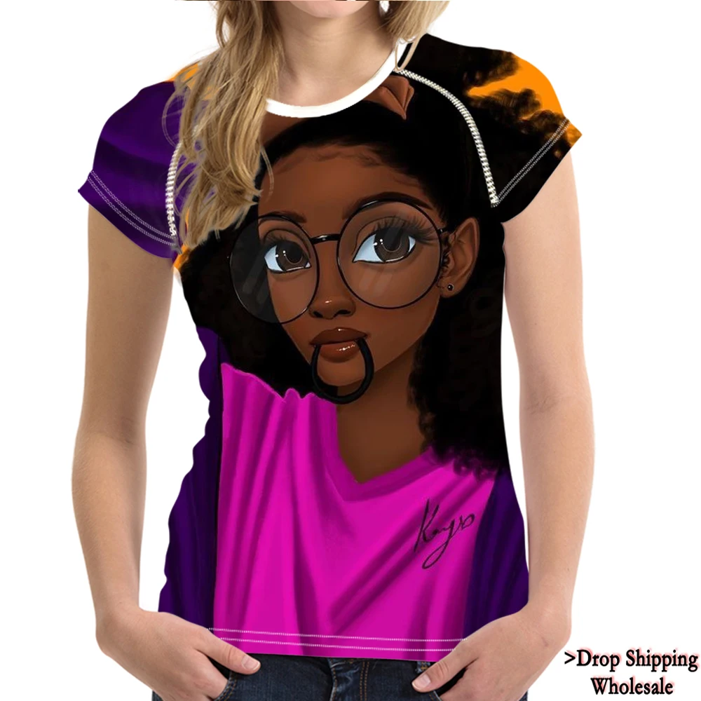 

Бесплатная доставка; Женские черные футболки с принтом в стиле афро-девушки; Женские футболки с короткими рукавами; Женские эластичные Топы...