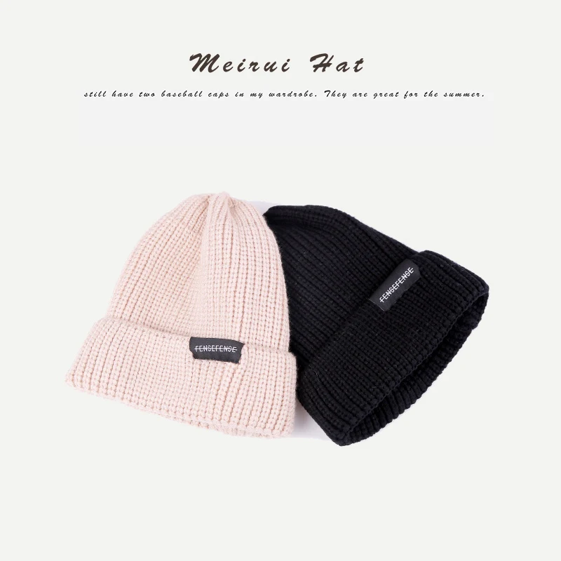 Ярлык с буквами хлопковая шерстяная шапка зимние шапки для женщин теплая