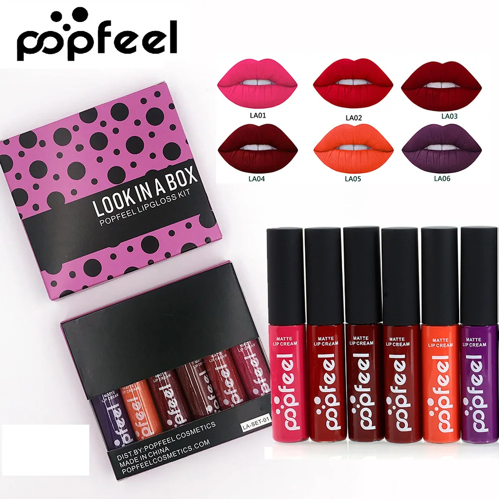 Набор жидкой помады POPFEEL New Mini 6 шт./компл. набор бархатных матовых блесков для губ