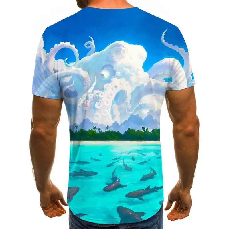 

New summer 3D printed fish pattern men and women casual T-shirt Fashion trend youth cool men's t-shirt Hip hop short sleeve