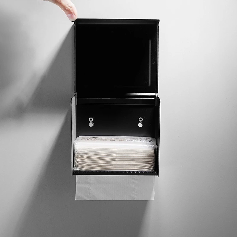 

Matte Black Toilet Paper Holder Wall Mounted Tissue Box Bathroom Mobile Phone Rack Roll Paper Towel Holder