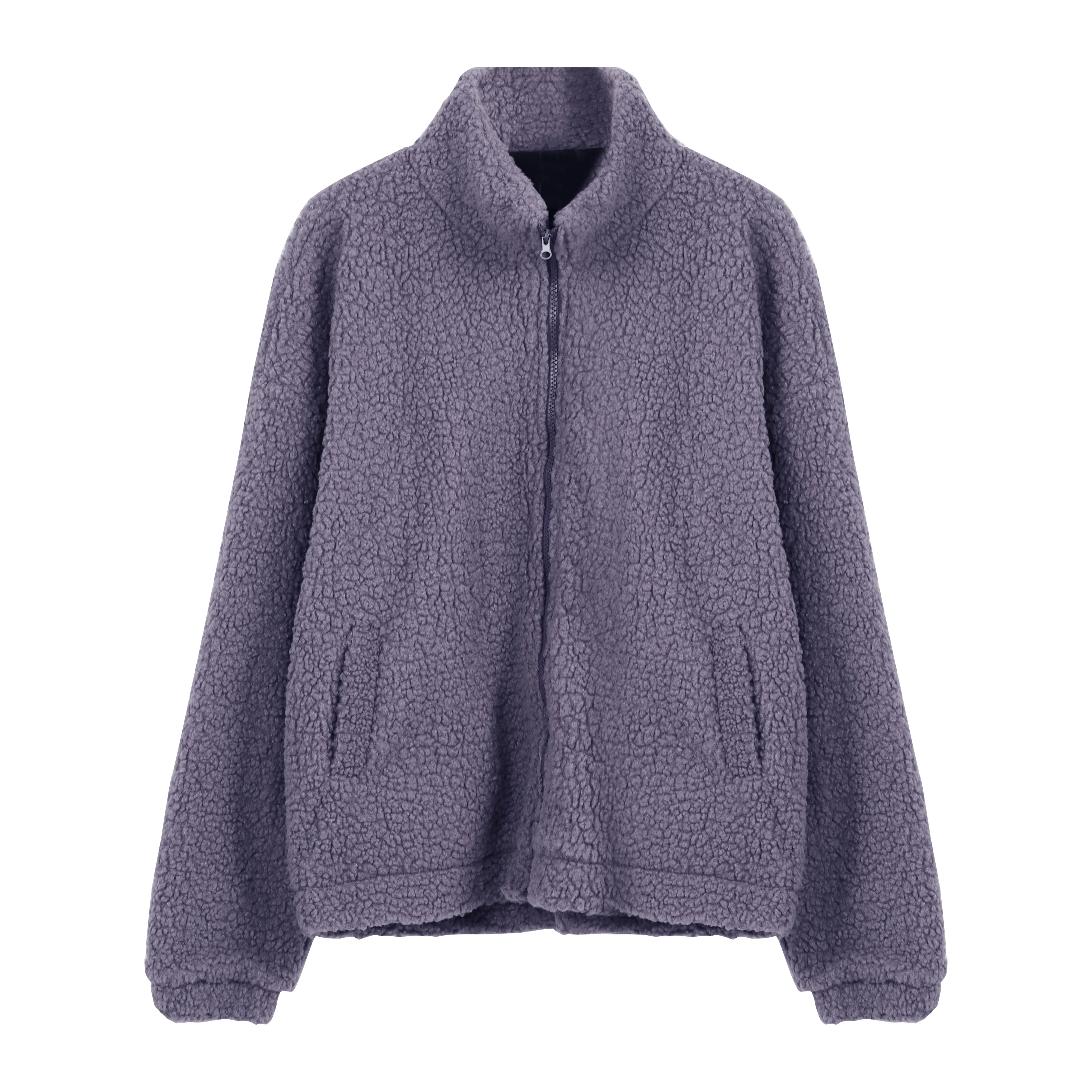 

2021 Winter New Purple Faux Wool Wome Coats Turtleneck Long-Sleeved Loose Zipper Street Wear Female Jacket Outwear Tops