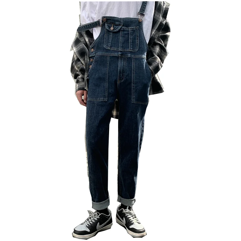 spring and summer broken hole nine-point denim overalls men and women suspenders jumpsuit