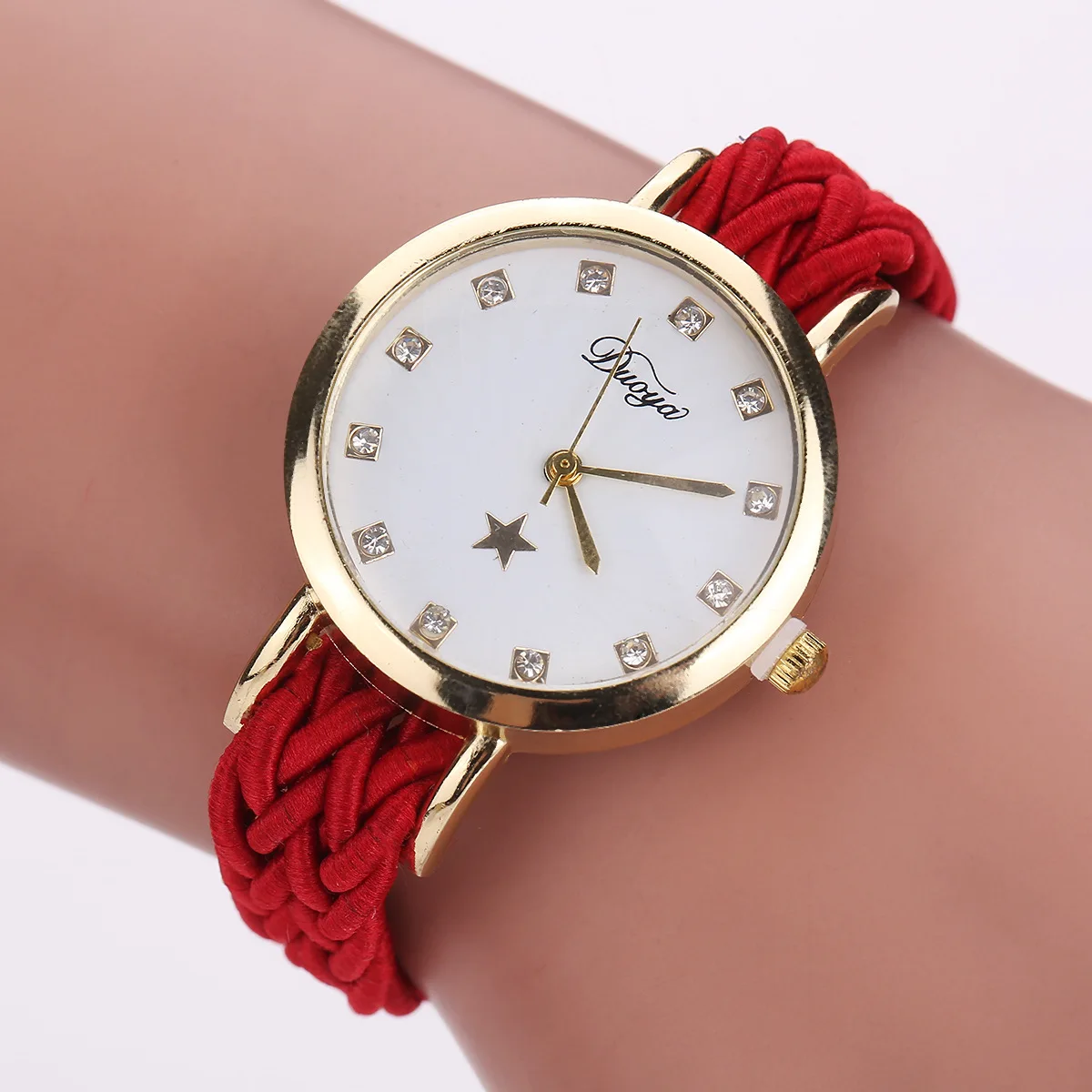 

Colorful Rhinestone Quartz Watch Weave Strap Ladies Wristwatch Fashion Casual Women Watches Females Clock relojes de mujer
