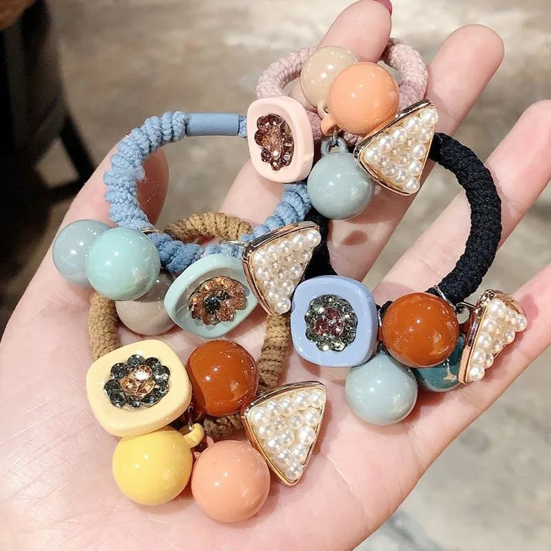 

Новые корейские резинки для волос для женщин с большим кристаллом и жемчугом, держатель для конского хвоста, эластичные повязки для волос д...