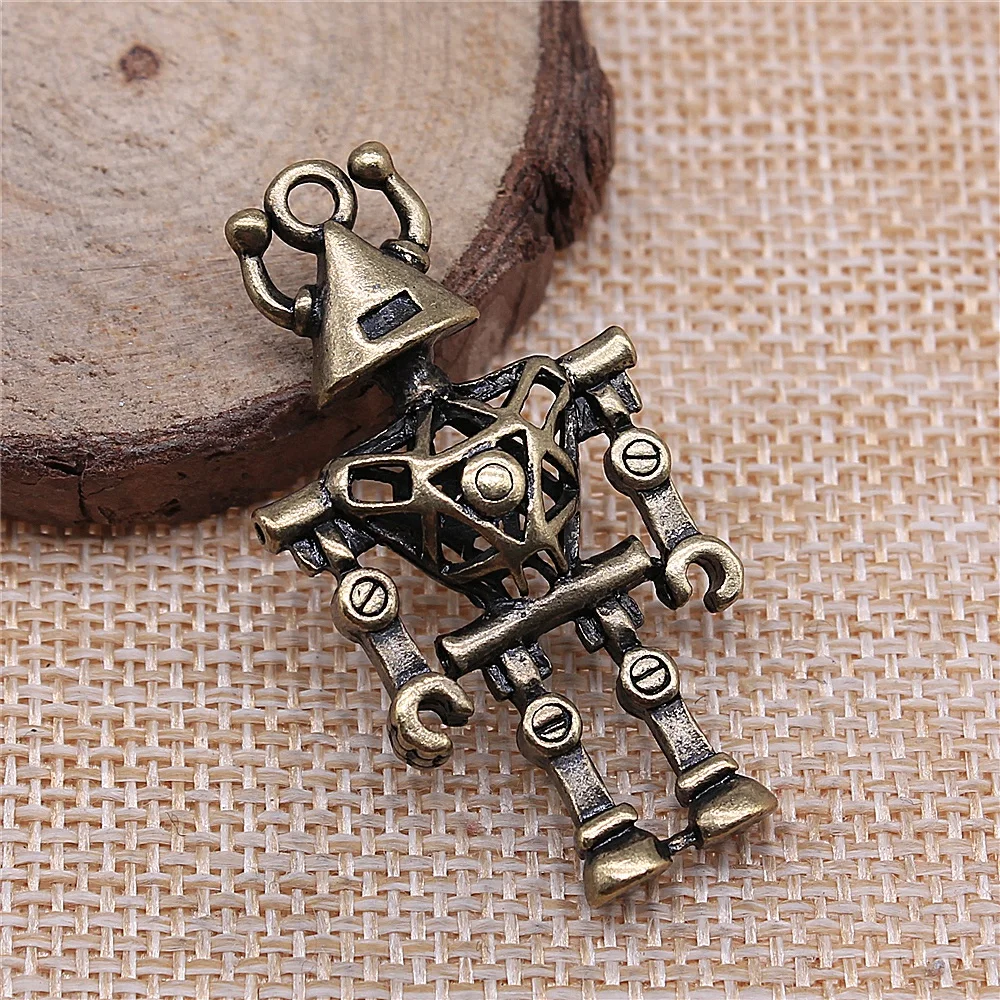 

free shipping 8pcs 45x25x7mm antique bronze robot charms diy retro jewelry fit Earring keychain hair card pendant accessories