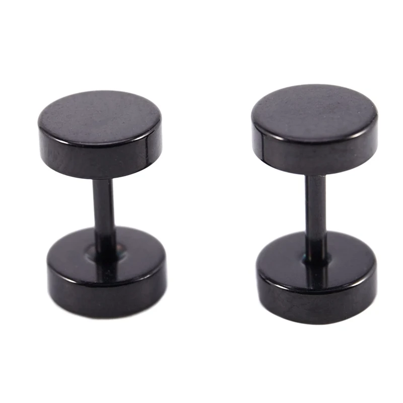 Стальные серьги с искусственным расширителем черного цвета 6 мм|Серьги-гвоздики|