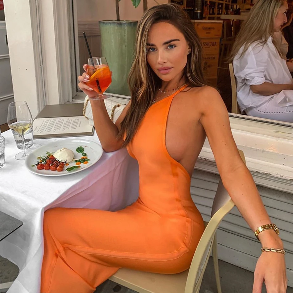 Женское облегающее платье Liser элегантное вечернее оранжевого цвета без рукавов