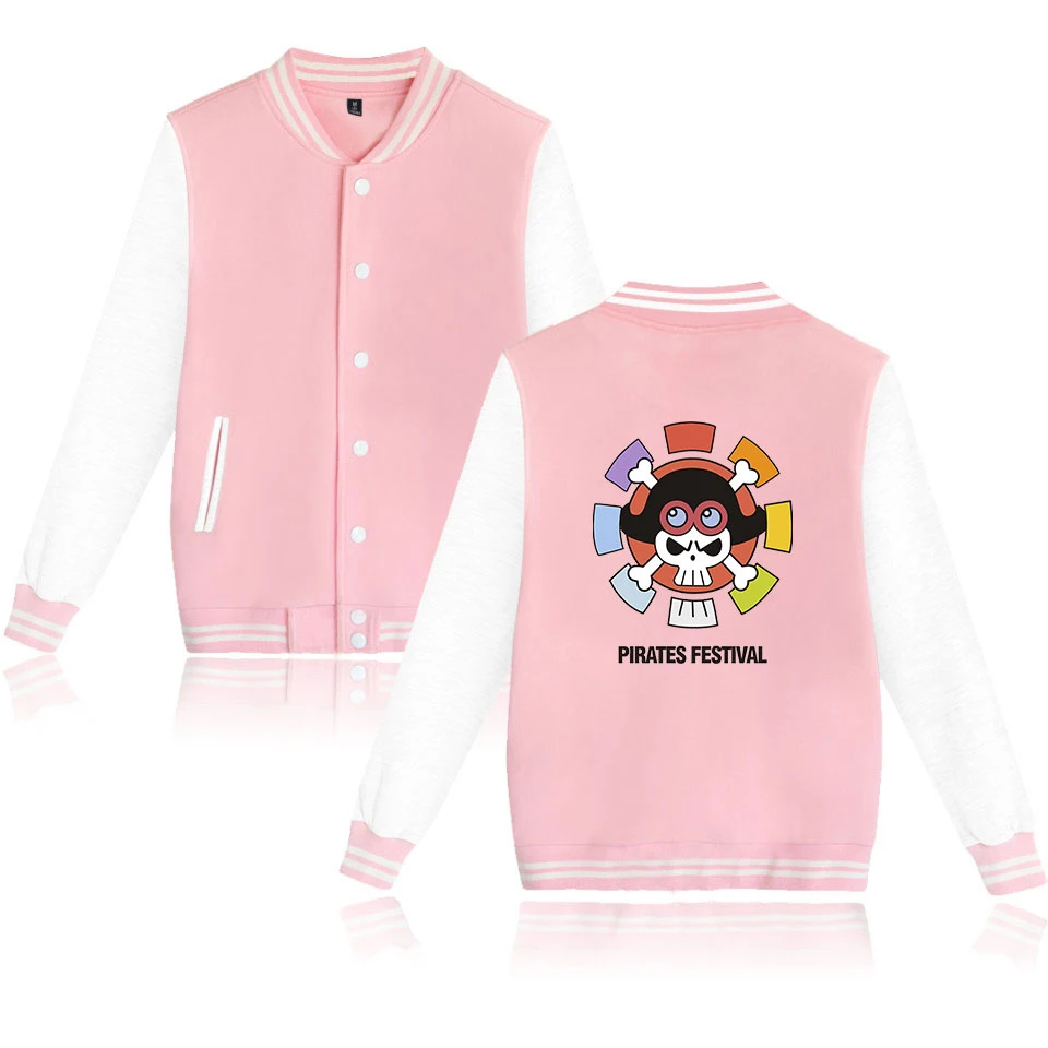

Men's baseball uniform autumn and winter jacket fashion print jacket jacket anime Luffy men and women pink casual sportswear