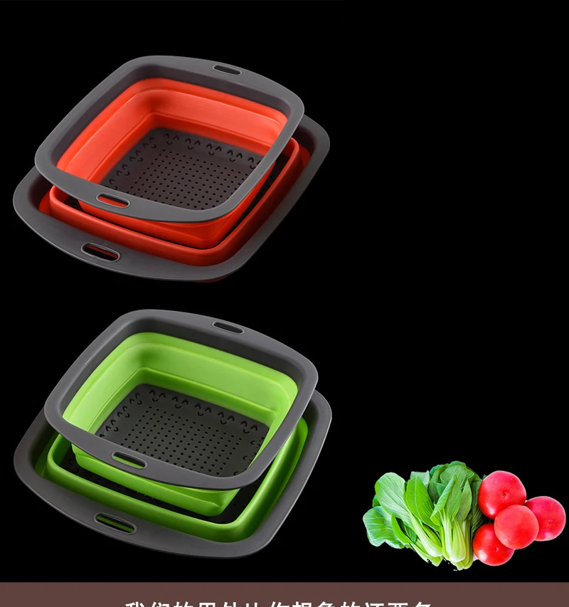 

Foldable Fruit Vegetable Washing Basket Strainer Portabl Silicone Colander Collapsible Drainer With Handle Kitchen Tool 2pcs/lot
