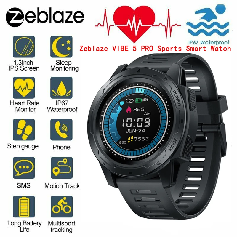 Спортивные Смарт часы Zeblaze VIBE 5 цветов сенсорный дисплей пульсометр IP67