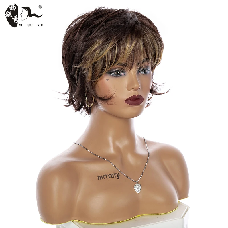 Парик из синтетических волос женские прямые коричневые парики с челкой стильный