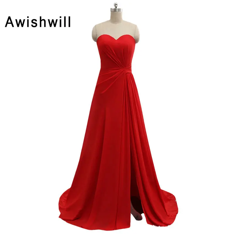 

Новое модное Красное Длинное Платье для подружки невесты, шифоновое женское официальное платье на шнуровке с разрезом, Платья для вечерино...