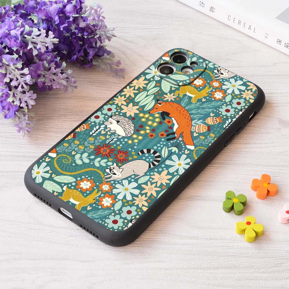 

For iPhone Textured Woodland Pattern Print Soft Matt Apple Case