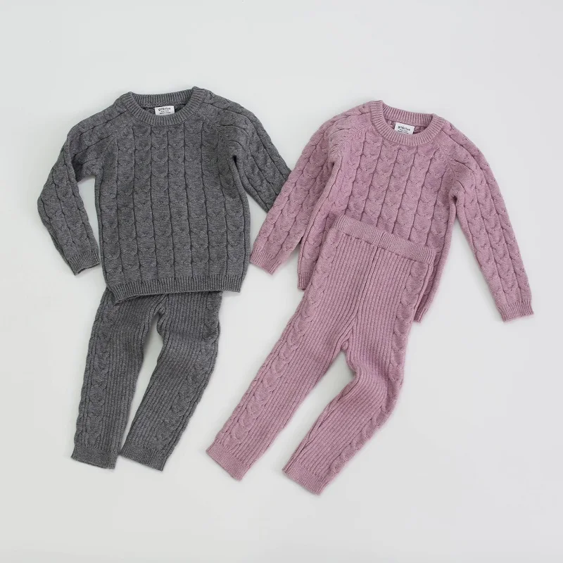

LazyChild Girls Boys Suit Fall Baby Boys Girls Clothing Sets Winter Knitting Pullover Sweater Pants Infant Boys Knit Tracksuits