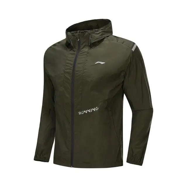 Li-Ning Мужская ветровка для бега нейлон анти УФ Обычная посадка топы Удобная подкладка с капюшоном спортивные пальто AFDP219 CJAS19 - Цвет: AFDP219-2H