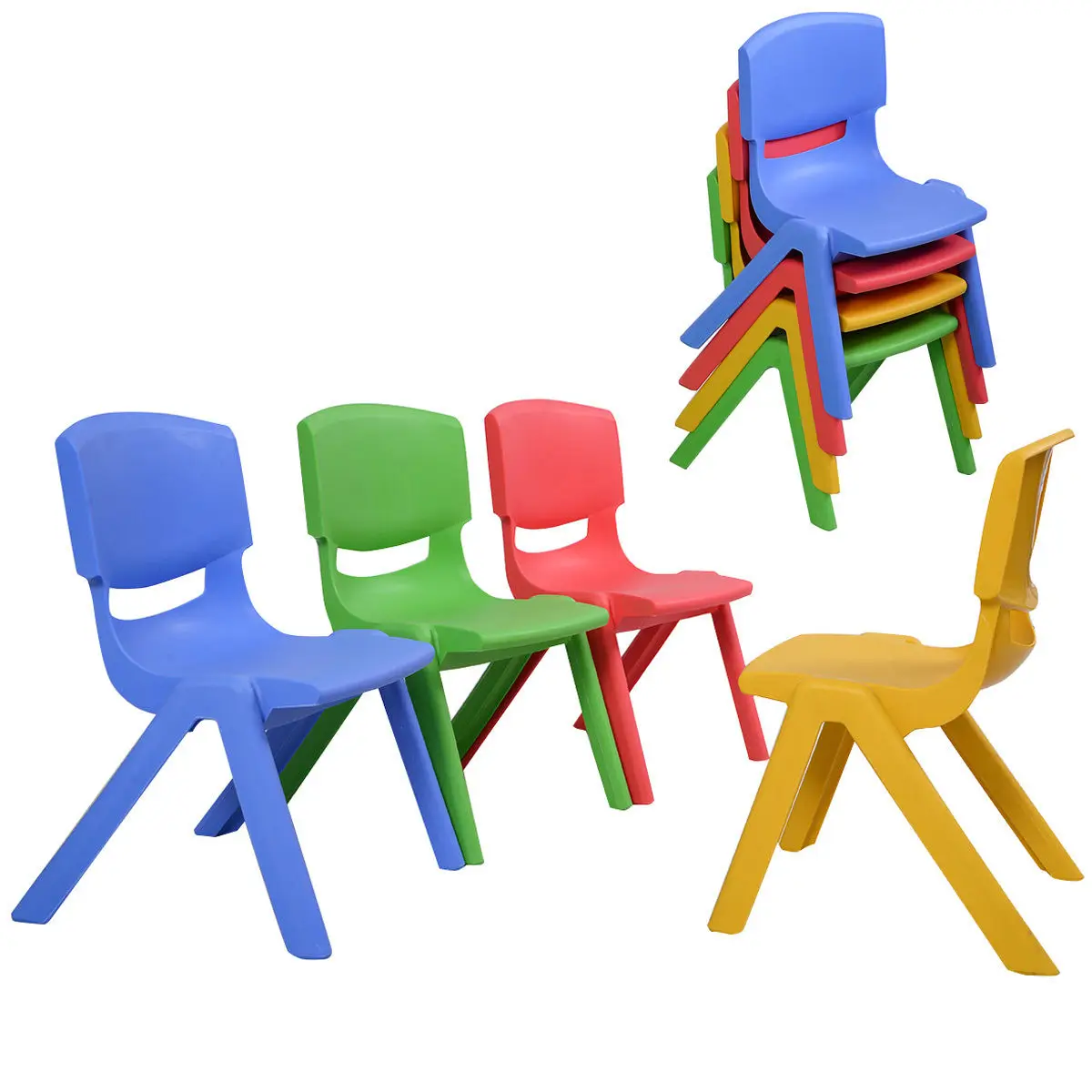 Set of 8 Kids Plastic Chairs Stackable Play and Learn Furniture Colorful New