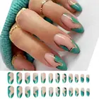 Накладные ногти 24 шт.коркор. мятно-зеленый миндаль накладные ногти с золотой нитью волнистые сшиваемые накладные ногти полное покрытие накладные ногти инструмент для маникюра