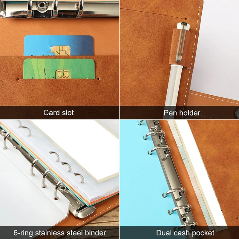 

Binder Pockets A6 with Binder Cover, Budget Binder with Cash Envelopes Colorful Separator Label Budget Sheets