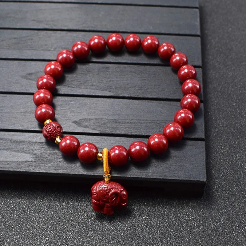 

High quality natural cinnabar DIY bead elastic cuff bracelet fashion women men lucky jewelry gift wristband accessories