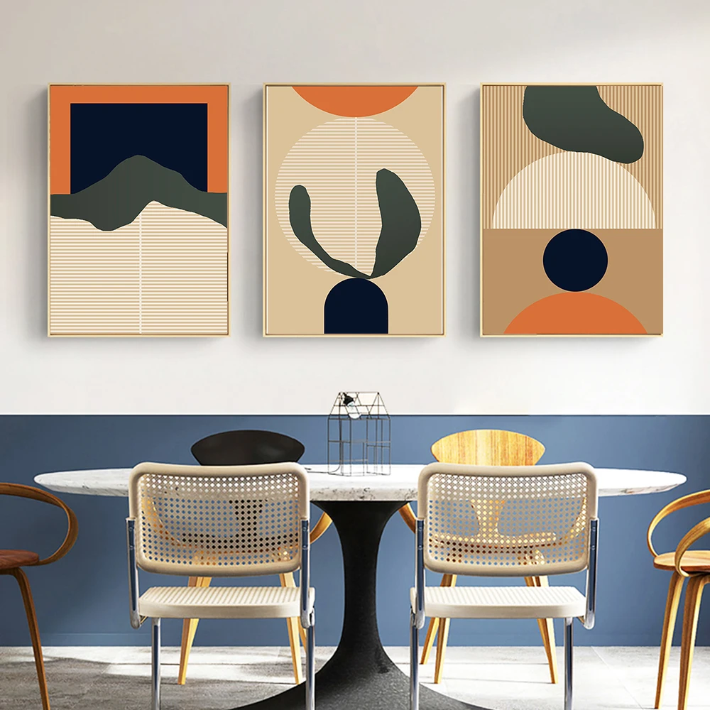 

Green Plant Leaves Canvas Poster Prints Abstract Painting Geometric Wall Picture Living Room Home Decor