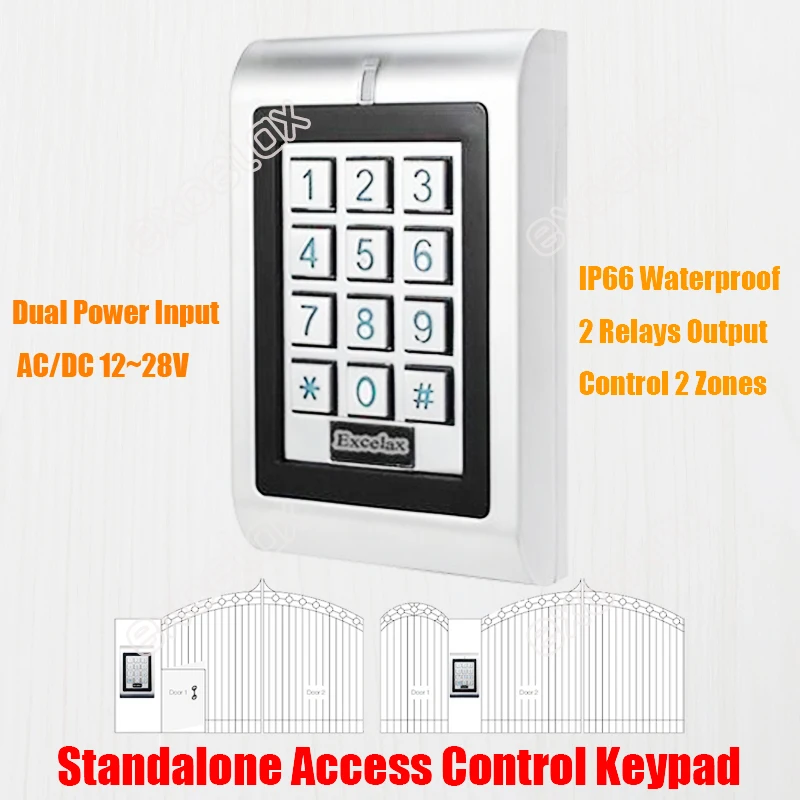AC DC 12 V-28 V Водонепроницаемый двойной реле Клавиатура Доступа Автономный IP66 открытый механизм открывания двери клавиатура 125 кГц карточке бесконтактного считывания