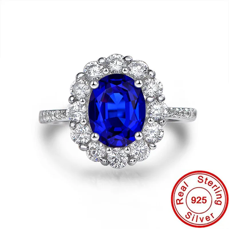 

Royal Diana Sapphire Diamond Ring 100% Real 925 sterling Silver Engagement Wedding Band Rings For Women Party Promise Jewelry