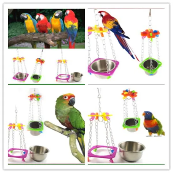 Swing Hanging Feed Bowel Food Water Colorful Acrylic Toy Cage Tool Pet Bird S | Дом и сад