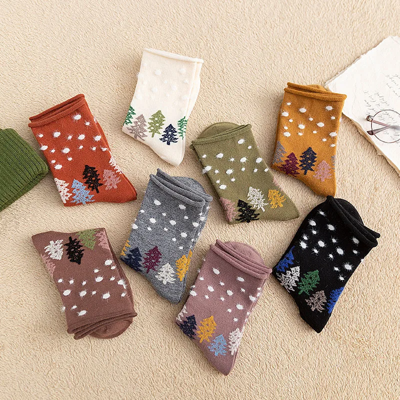 

Autumn and Winter Christmas Gifts Korean Sweet Kawaii Tube Socks Japanese Harajuku Retro Wool Thickened Warm Socks Women
