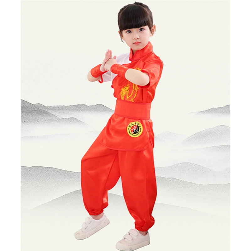 Red Short Set Детская одежда ушу Вышивка Дракон Форма для кунгфу Китайский традиционный костюм для тайчи детей сценическое представление шаолин костюмы - Цвет: Red Short Set